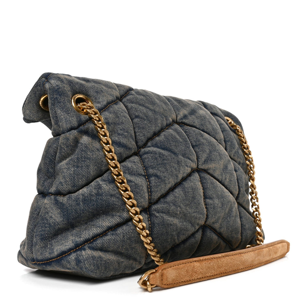 Denim Quilted Small Loulou Puffer Monogram Chain Satchel Blue Cinnamon