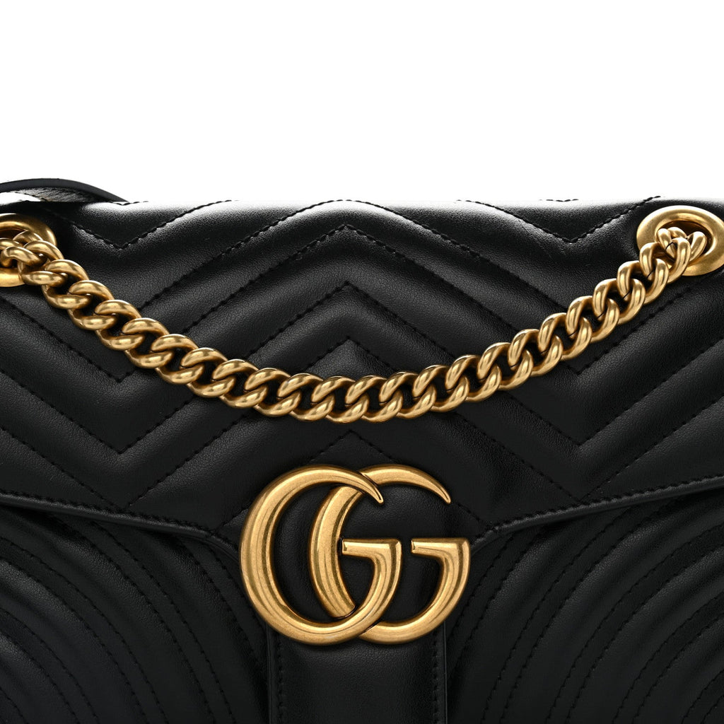 Calfskin Matelasse Small GG Marmont Shoulder Bag Black