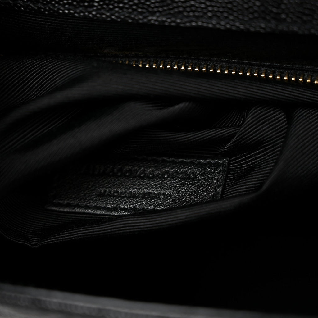 Grain De Poudre Textured Mixed Matelasse Large Triquilt Monogram Satchel Black