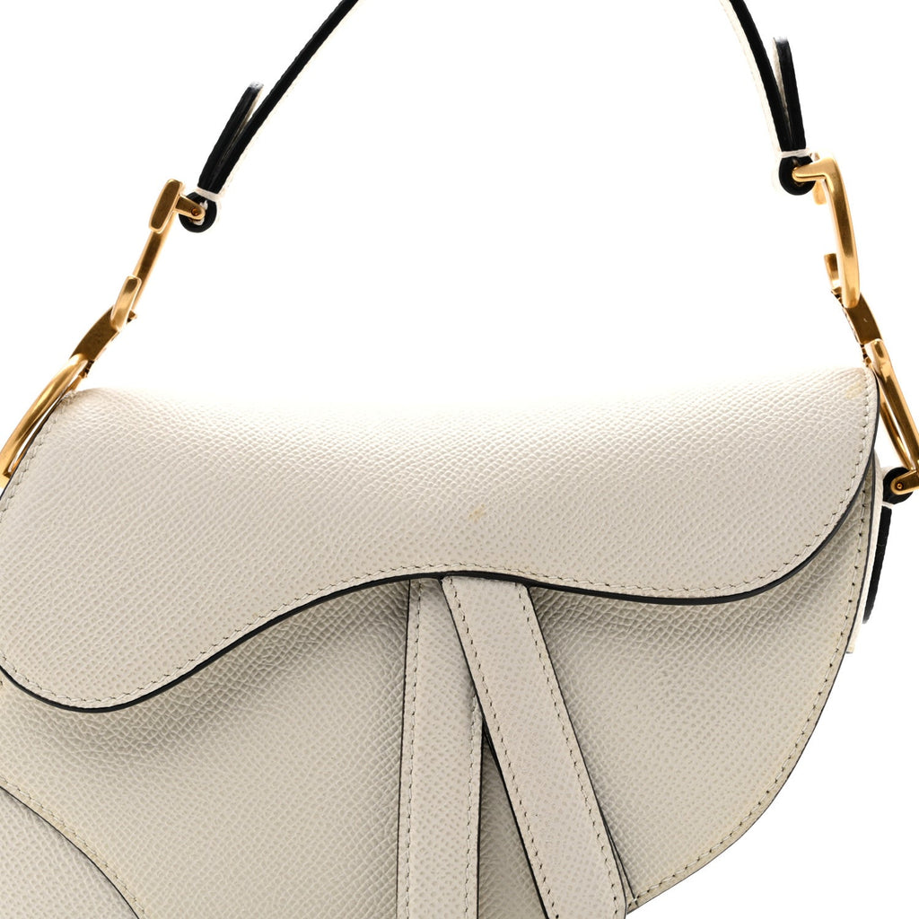 Grained Calfskin Mini Saddle Bag With Strap White