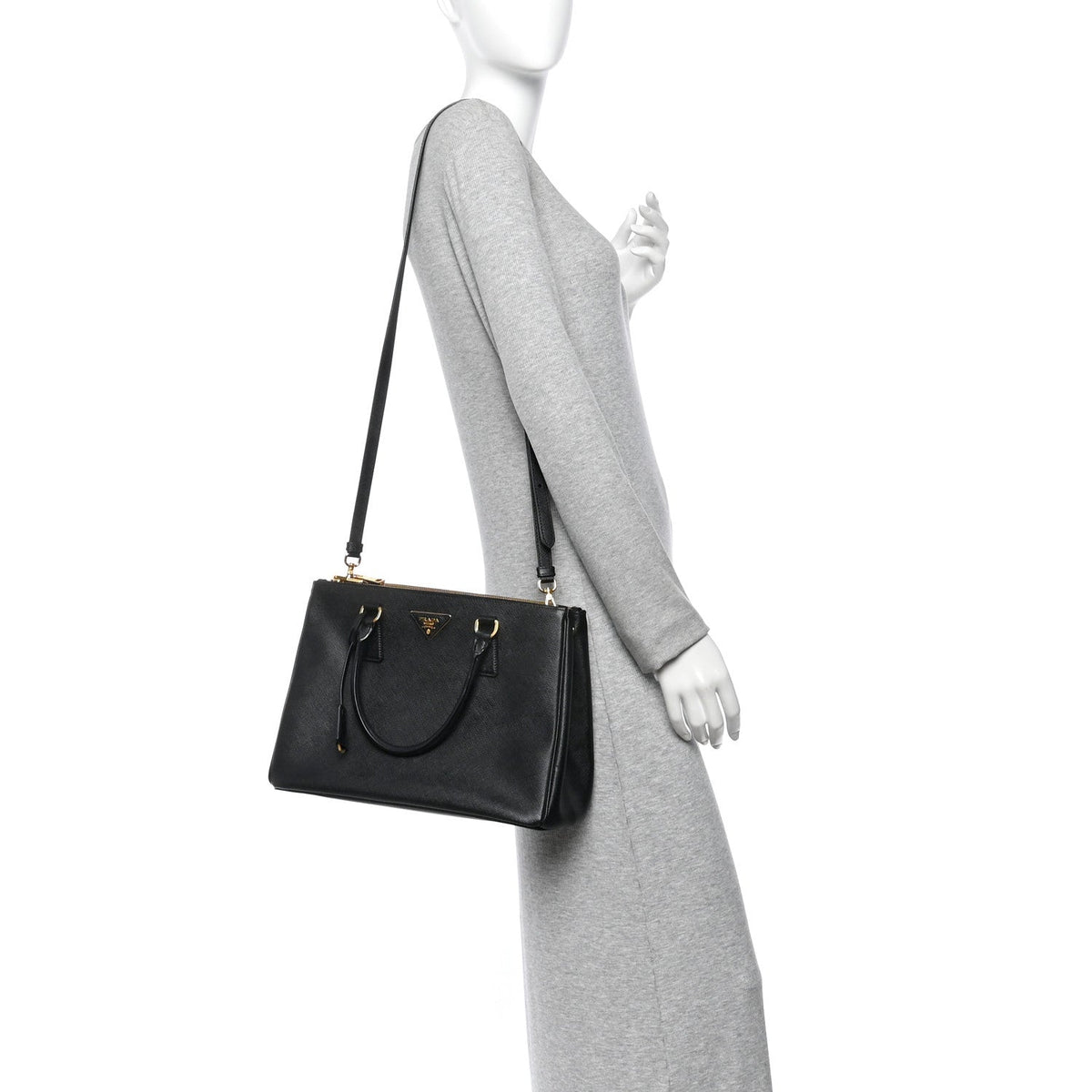 Saffiano Small Galleria Double Zip Tote Black