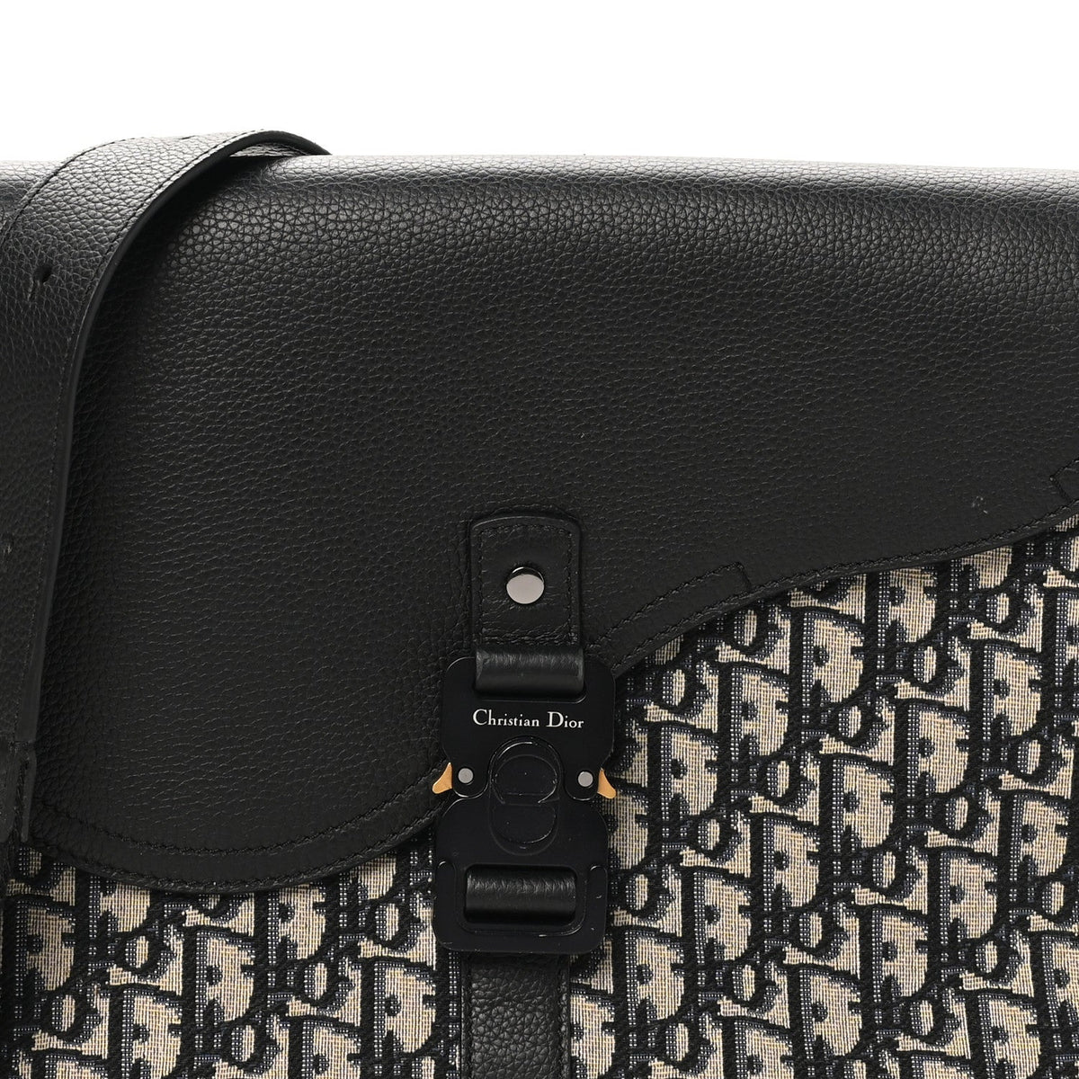 Oblique Jacquard Grained Calfskin Medium Saddle Messenger Bag Beige Black