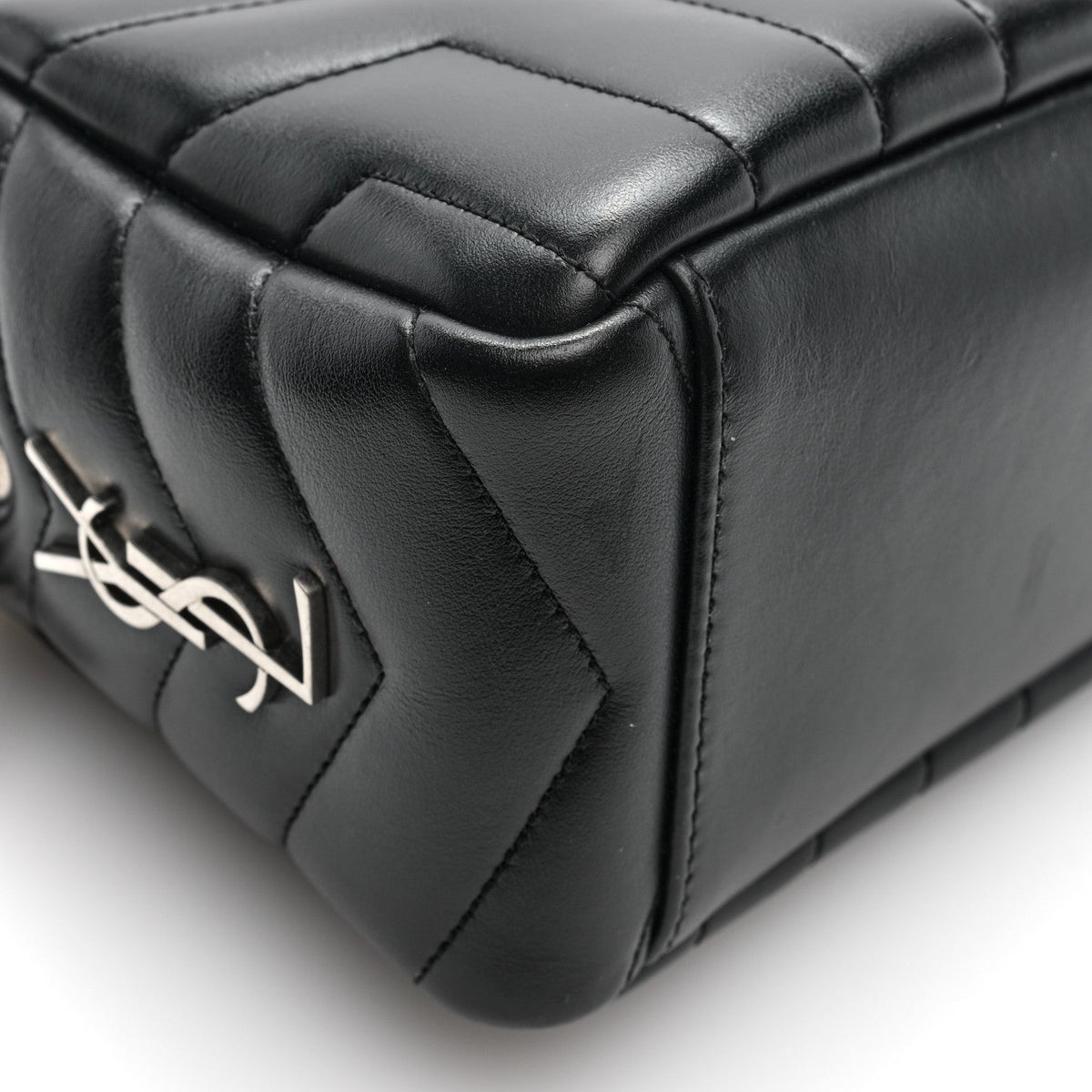 Calfskin Y Quilted Monogram Small Loulou Bowling Bag Black