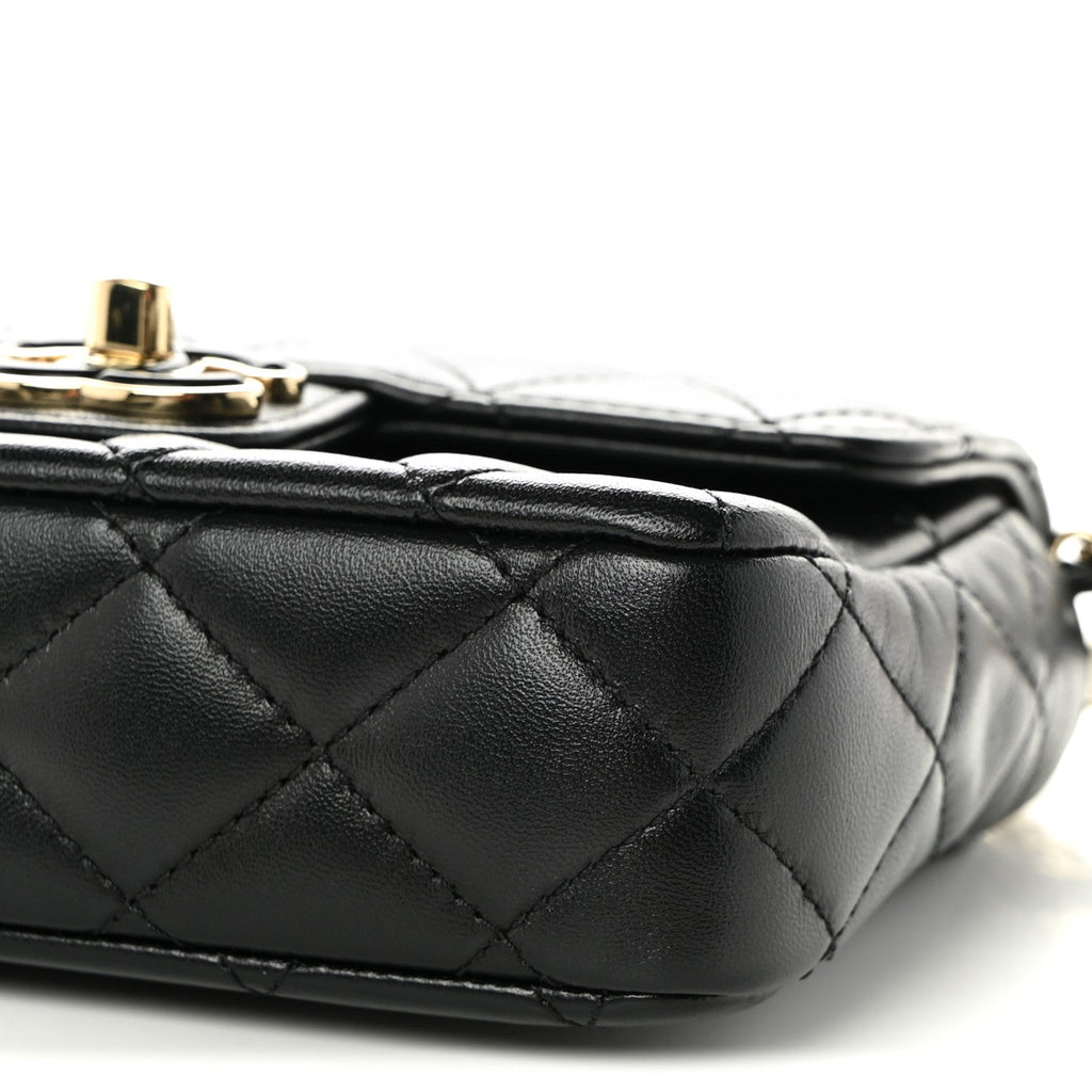 Lambskin Resin Quilted Mini Heart Square Flap Black