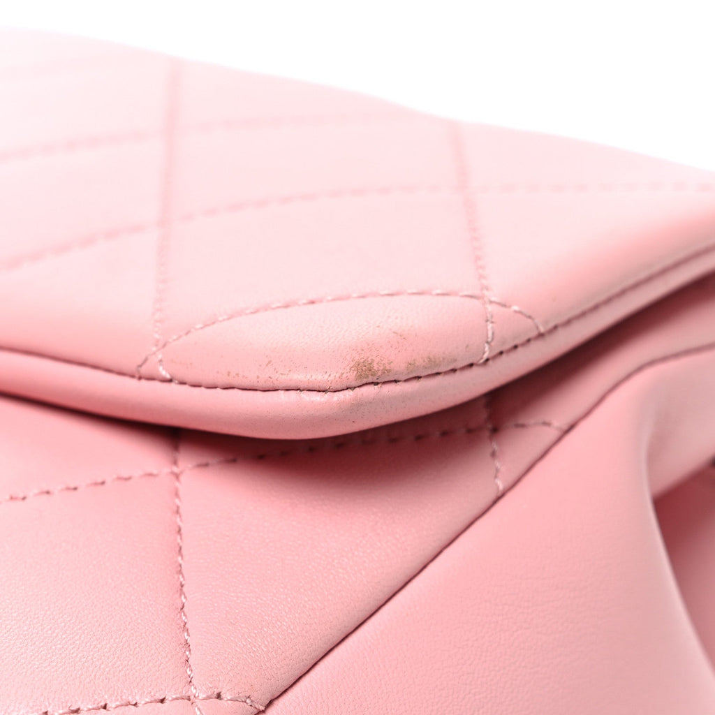 Lambskin Quilted Resin Bi-Color Chain Flap Bag Pink