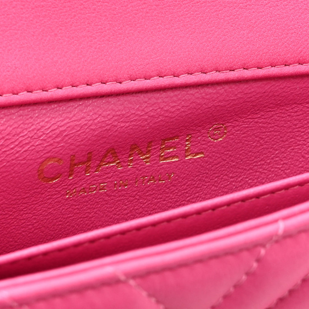 Lambskin Chevron Quilted Mini Rectangular Flap Pink