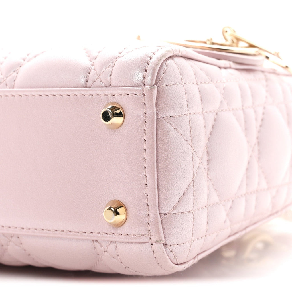 Metallic Lambskin Cannage Mini Lady Dior Lotus