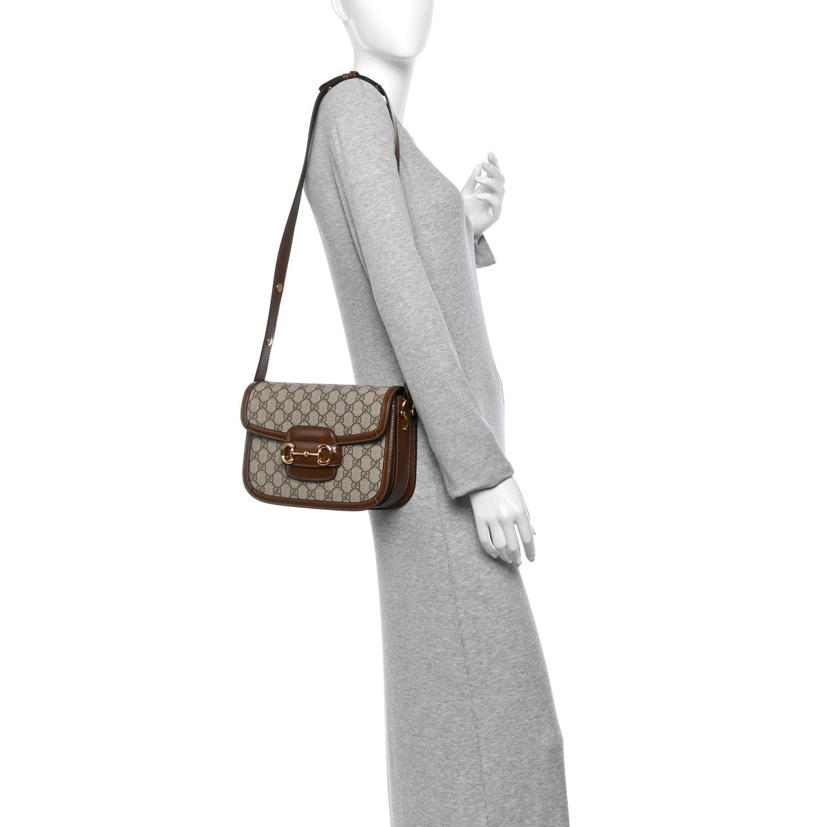 GG Supreme Monogram Horsebit 1955 Shoulder Bag Beige Brown Sugar