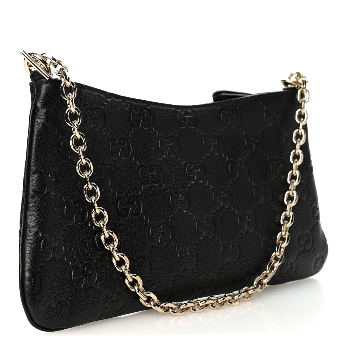 GG Grainy Calfskin Emblem Medium Shoulder Bag Black