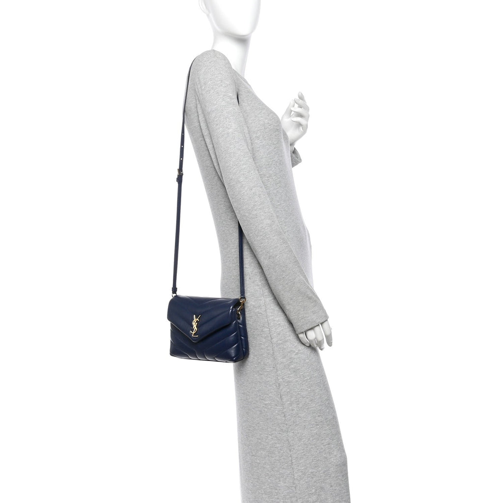 Calfskin Y Quilted Monogram Toy Loulou Crossbody Bag Blue Charron