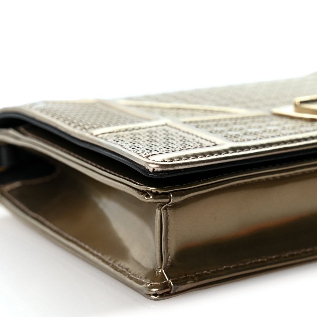 Metallic Patent Micro-Cannage Diorama Wallet on Chain Pouch Gold