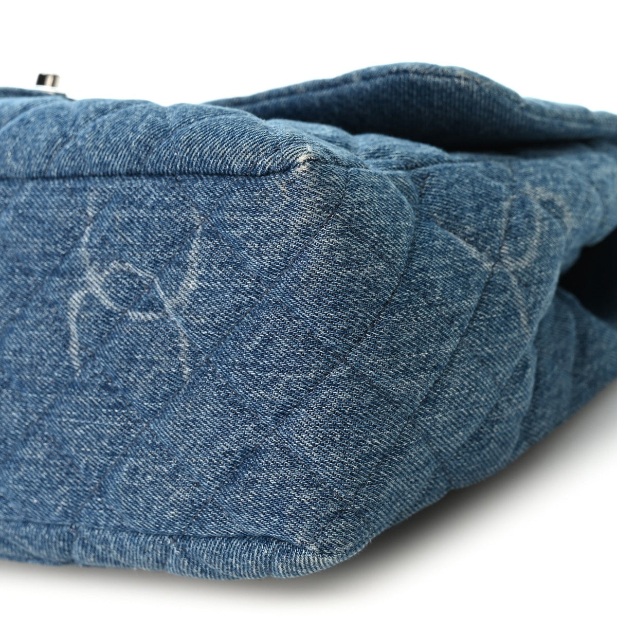Denim Quilted CC Print Jumbo Single Flap Blue