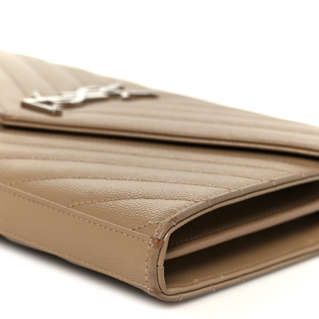 Grain De Poudre Matelasse Chevron Monogram Envelope Chain Wallet Dark Beige