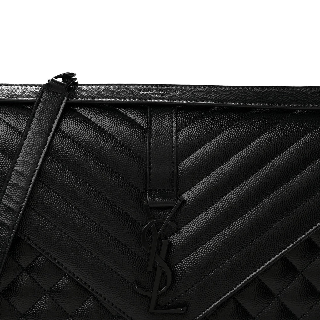 Grain De Poudre Textured Mixed Matelasse Large Triquilt Monogram Monochrome Satchel Black