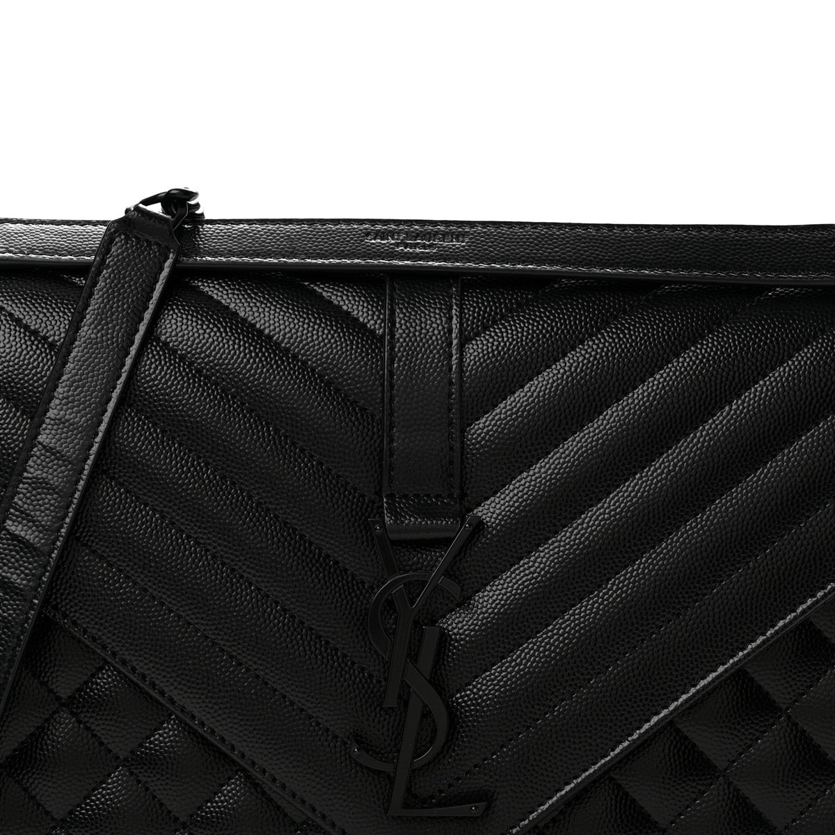 Grain De Poudre Textured Mixed Matelasse Large Triquilt Monogram Monochrome Satchel Black