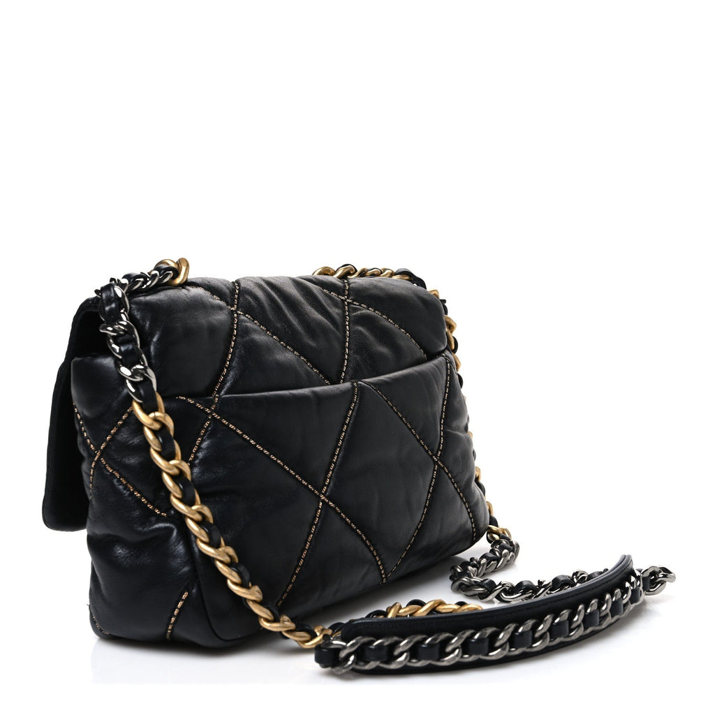 Lambskin Chain Quilted Medium Chanel 19 Flap Black