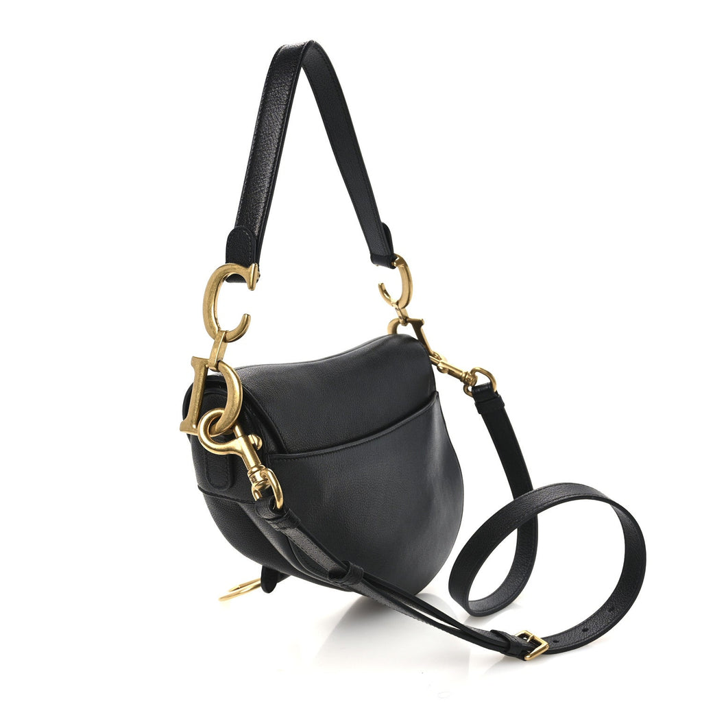 Shiny Goatskin Saddle Bag With Strap Black