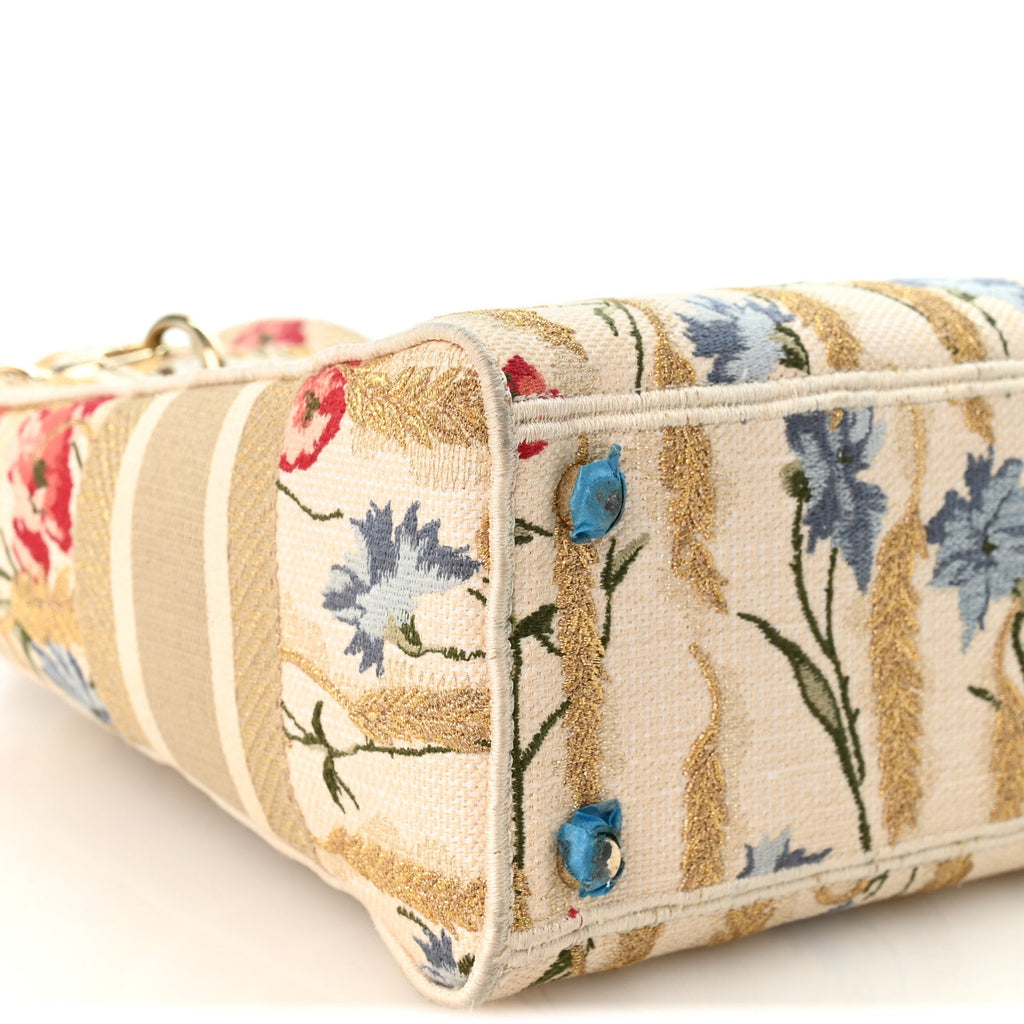 Canvas Embroidered Hibiscus Printed Medium Lady D-Lite Beige Multicolor