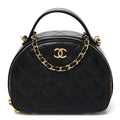 Lambskin Quilted Chic Riviera Top Handle Vanity Case Black