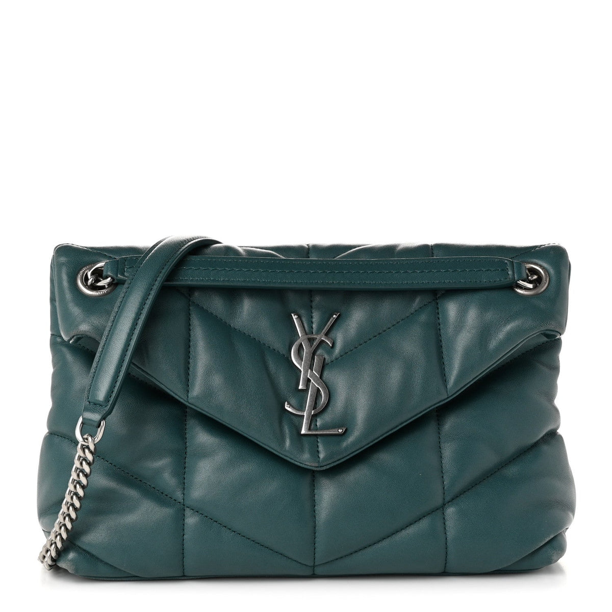 Lambskin Quilted Small Loulou Puffer Monogram Chain Satchel Vert Canard