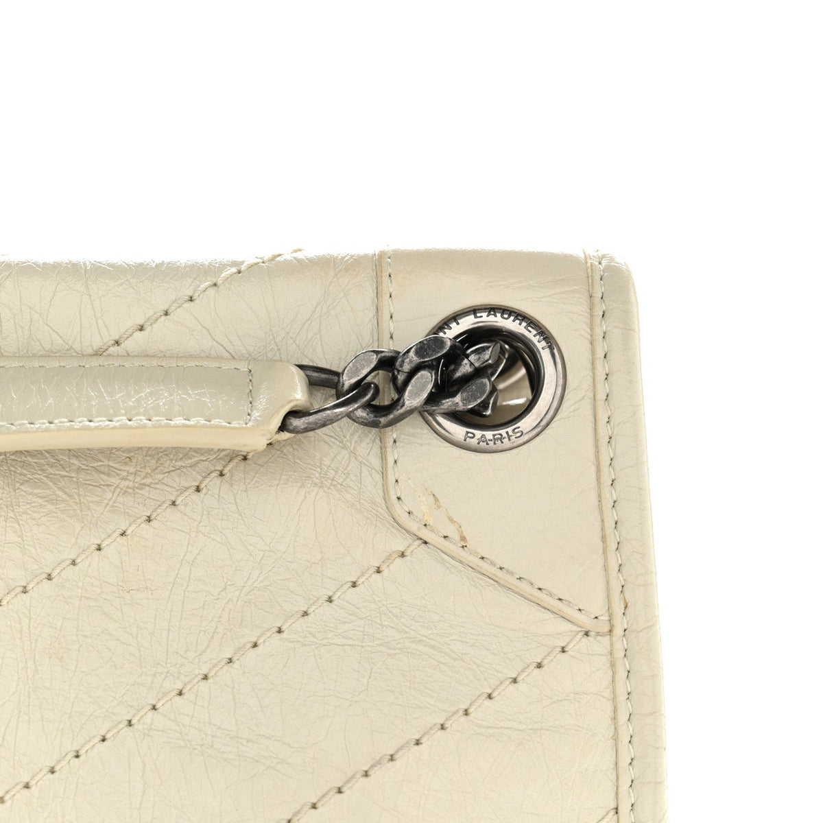 Crinkled Calfskin Matelasse Monogram Medium Niki Chain Satchel Ivory