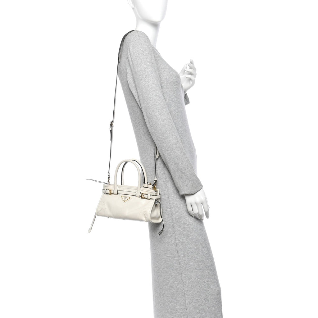 Glossy Calfskin Triangle Mini Bonnie Hand Bag White