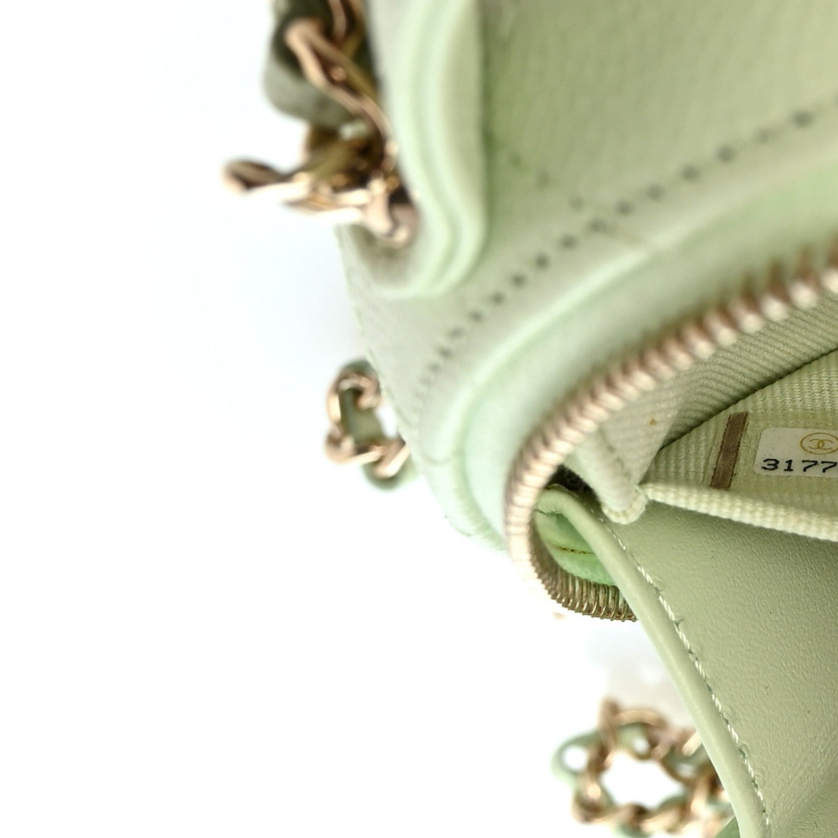Caviar Quilted Round Handle With Care Vanity With Chain Light Green