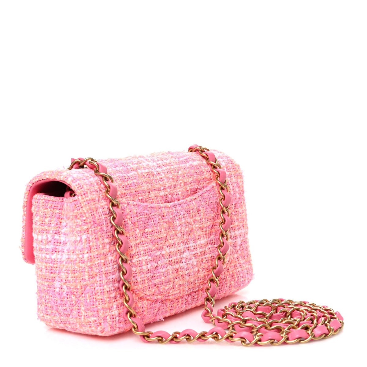 Tweed Quilted Mini Rectangular Flap Pink Orange White