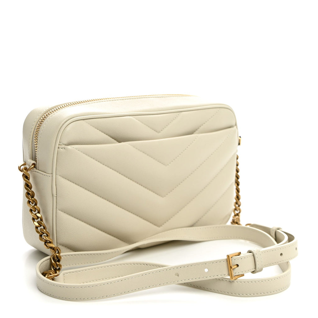 Lambskin Chevron Quilted Medium Loulou Camera Bag Crema Soft