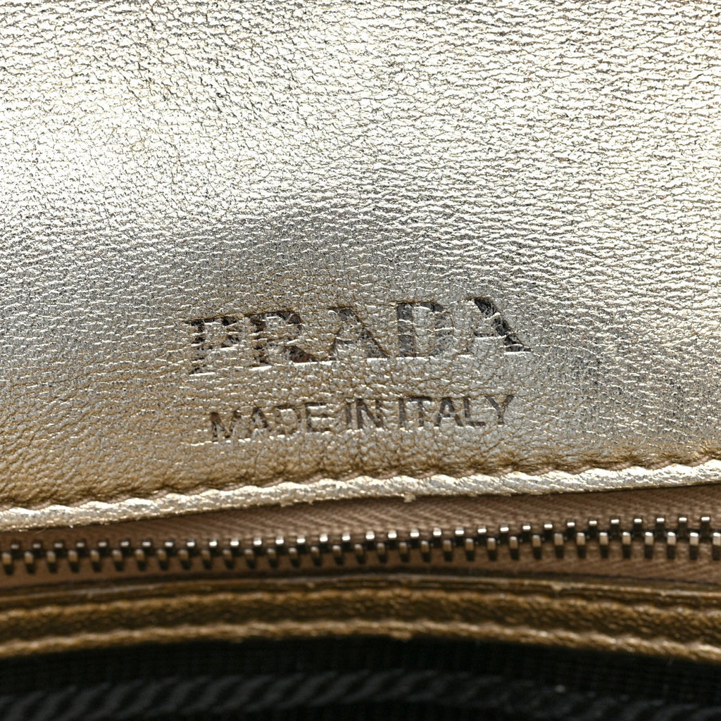 Metallic Nappa Impunture Diagramme Medium Chain Flap Shoulder Bag  Gold