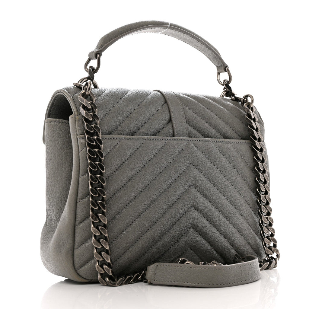 Sheepskin Matelasse Chevron Monogram Medium College Bag Granite