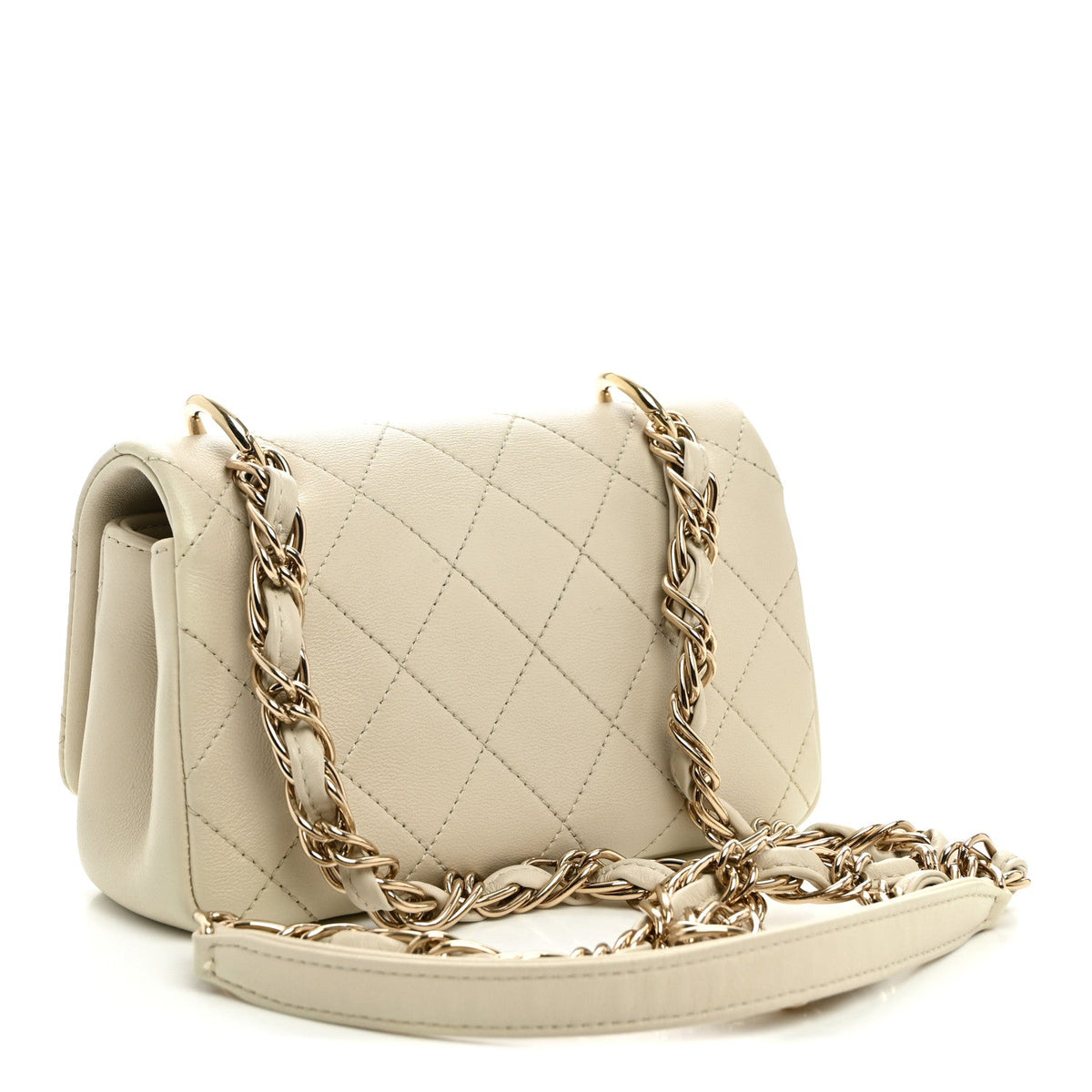 Lambskin Quilted Medium Twist Chain Flap Light Beige
