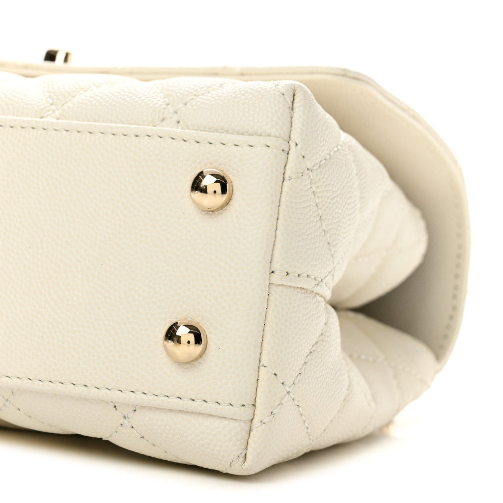 Caviar Quilted Mini Coco Handle Flap White