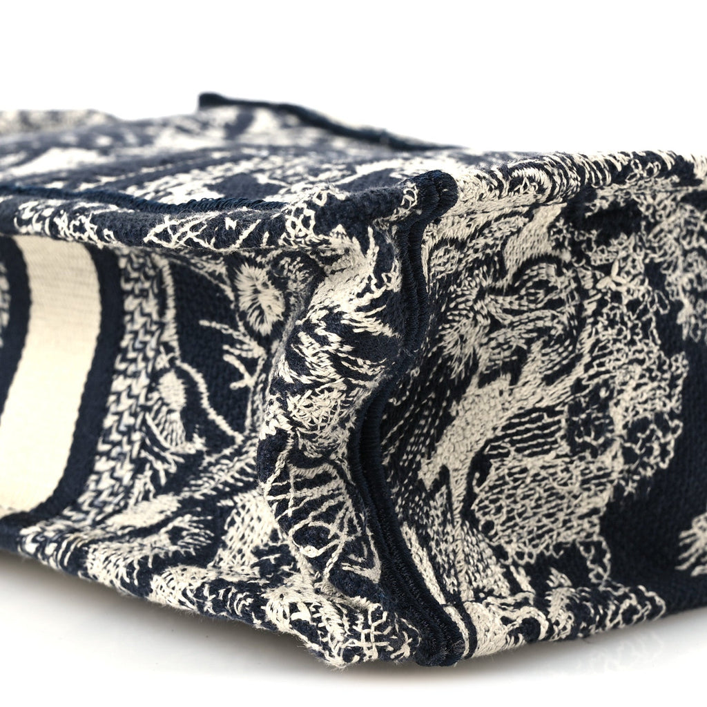 Canvas Toile de Jouy Reverse Embroidered Mini Book Tote Phone Bag Blue