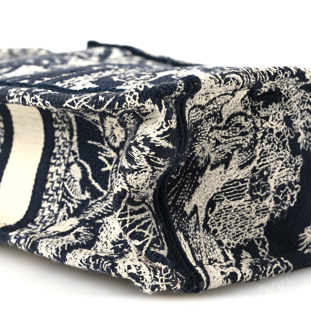 Canvas Toile de Jouy Reverse Embroidered Mini Book Tote Phone Bag Blue