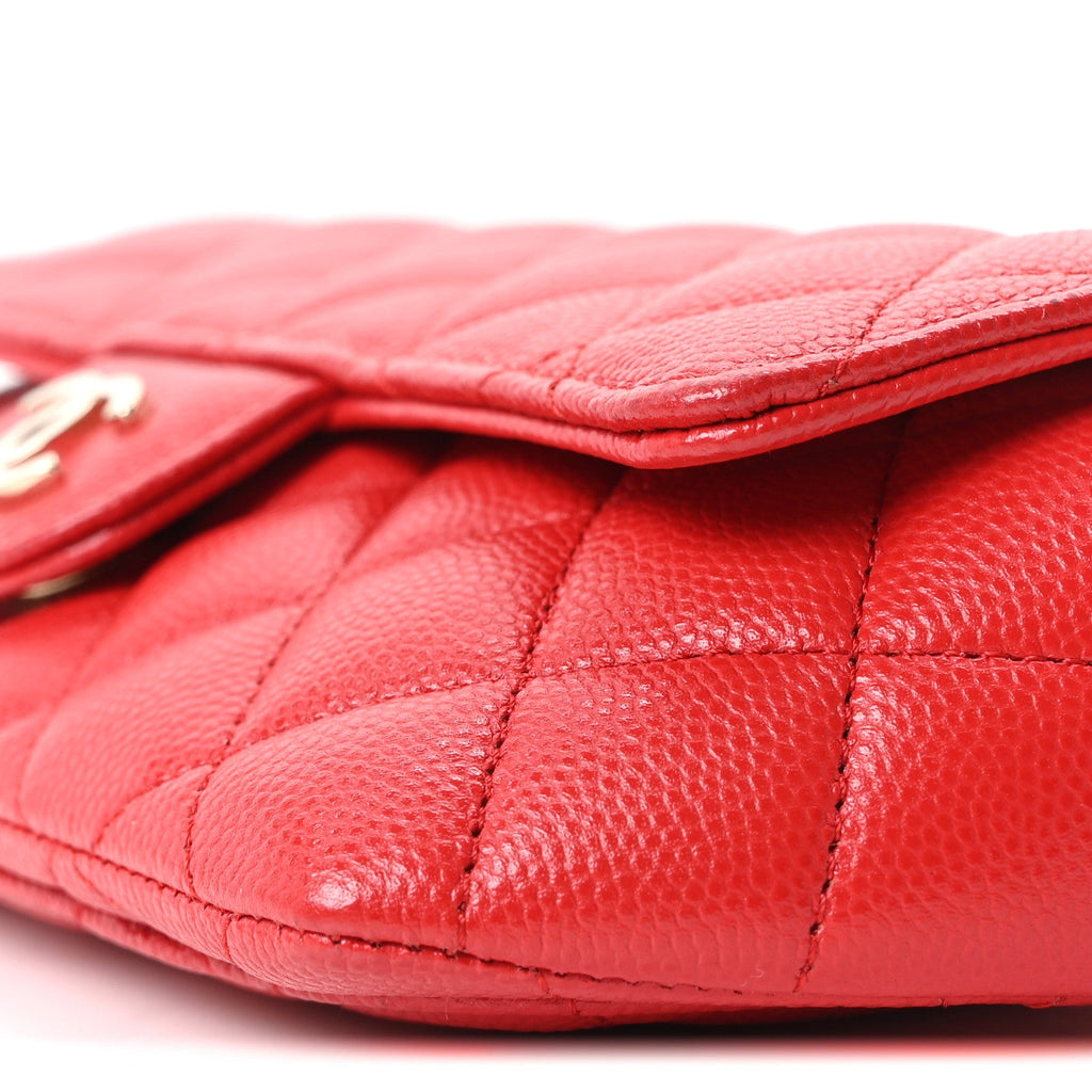Caviar Quilted Glasses Case With Chain Red