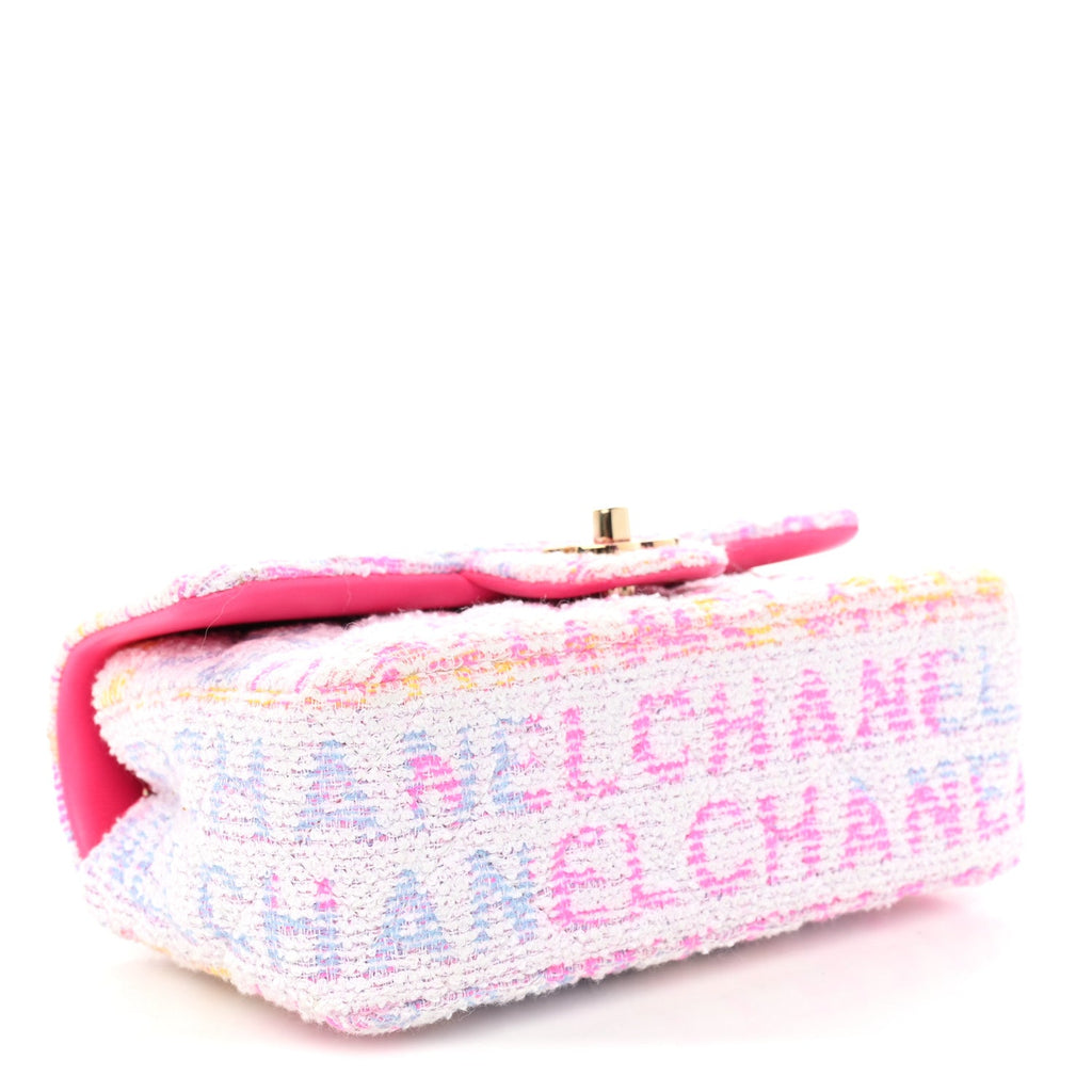 Tweed Quilted Enamel CC Logo Mini Rectangular Flap Pink Multicolor