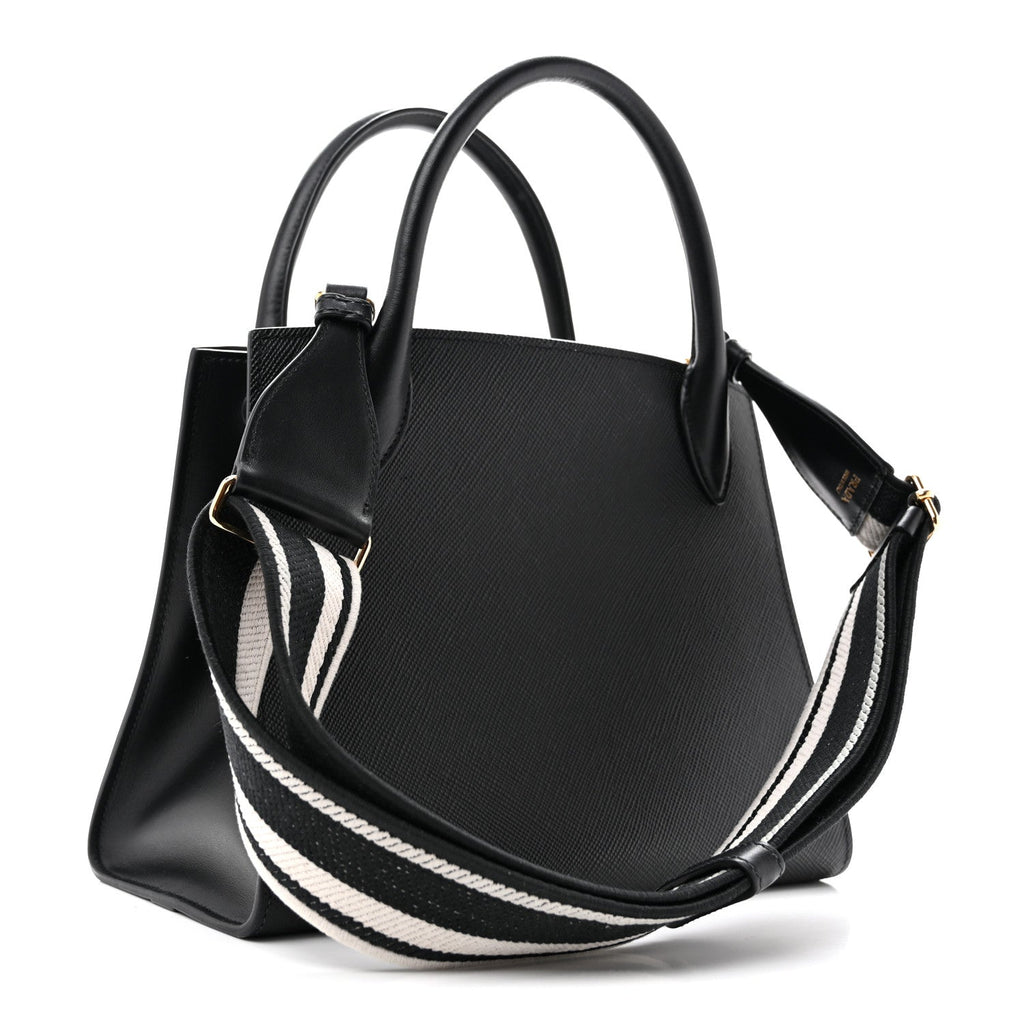 Saffiano Cuir Calfskin Small Monochrome Top Handle Tote Black