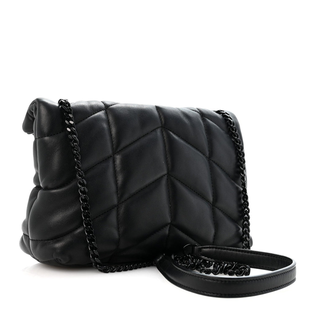 Lambskin Quilted Toy Loulou Puffer Monogram Monochrome Chain Satchel Black