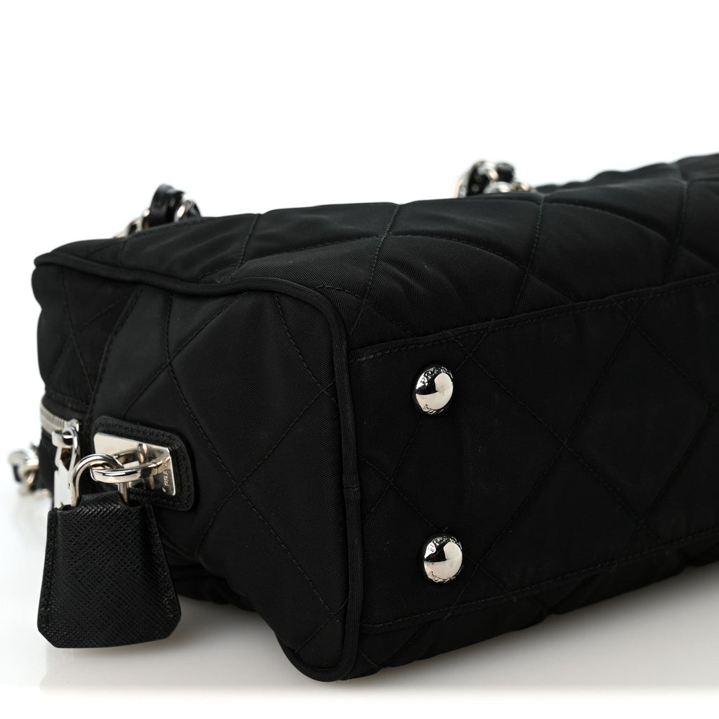 Nylon Tessuto Impuntu Quilted Shoulder Bag Black