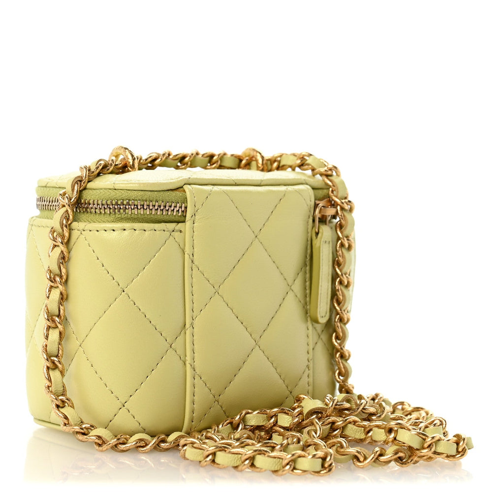 Lambskin Quilted CC Mini Vanity Case With Chain Light Green