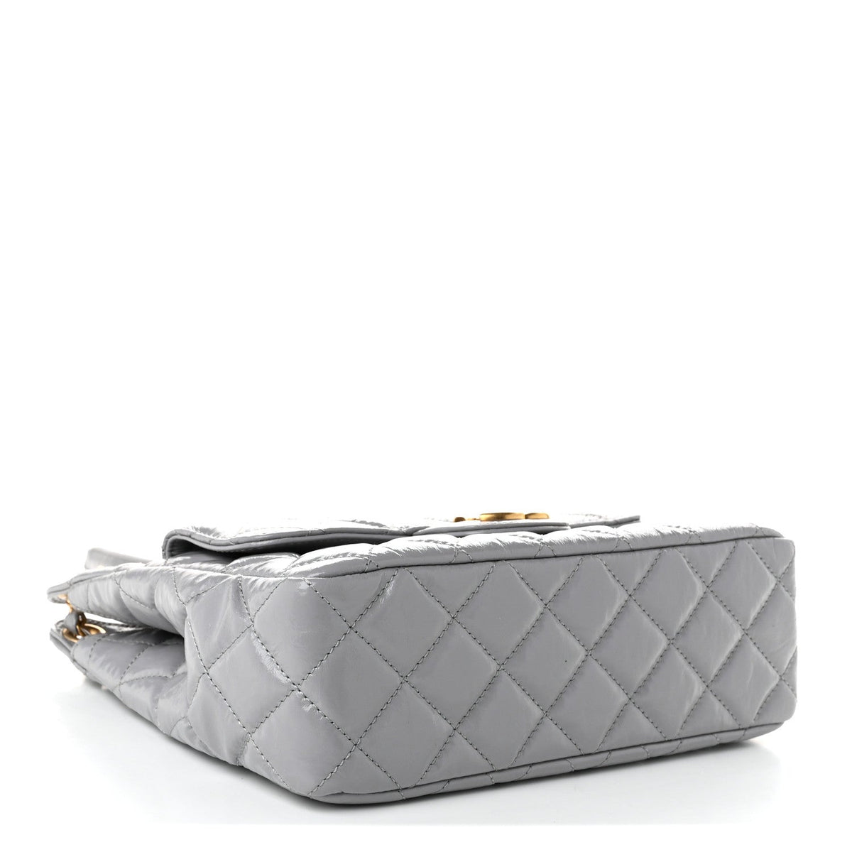 Shiny Crumpled Calfskin Quilted Wavy CC Hobo Grey