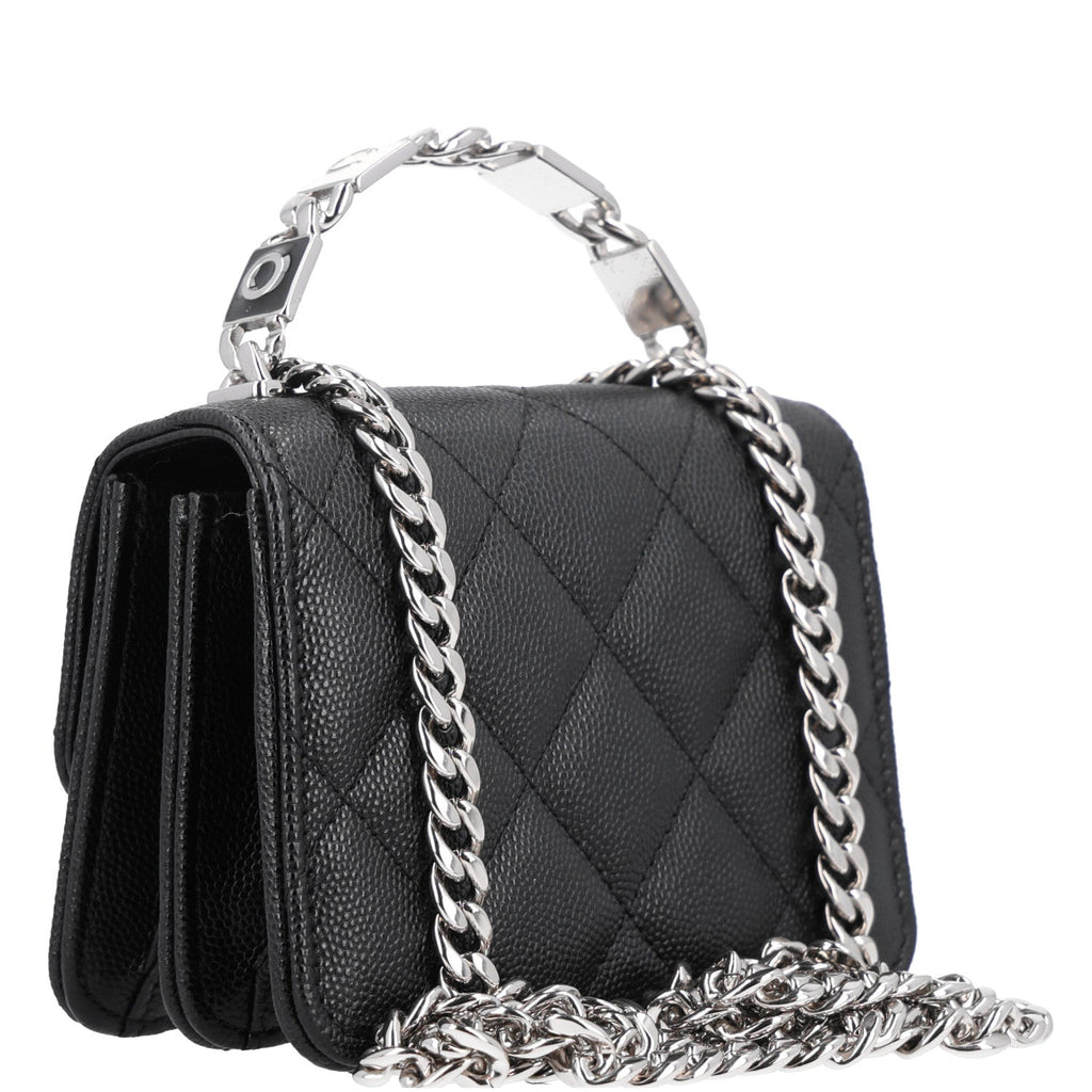 Caviar Quilted Pick Me Up Clutch With Chain Black