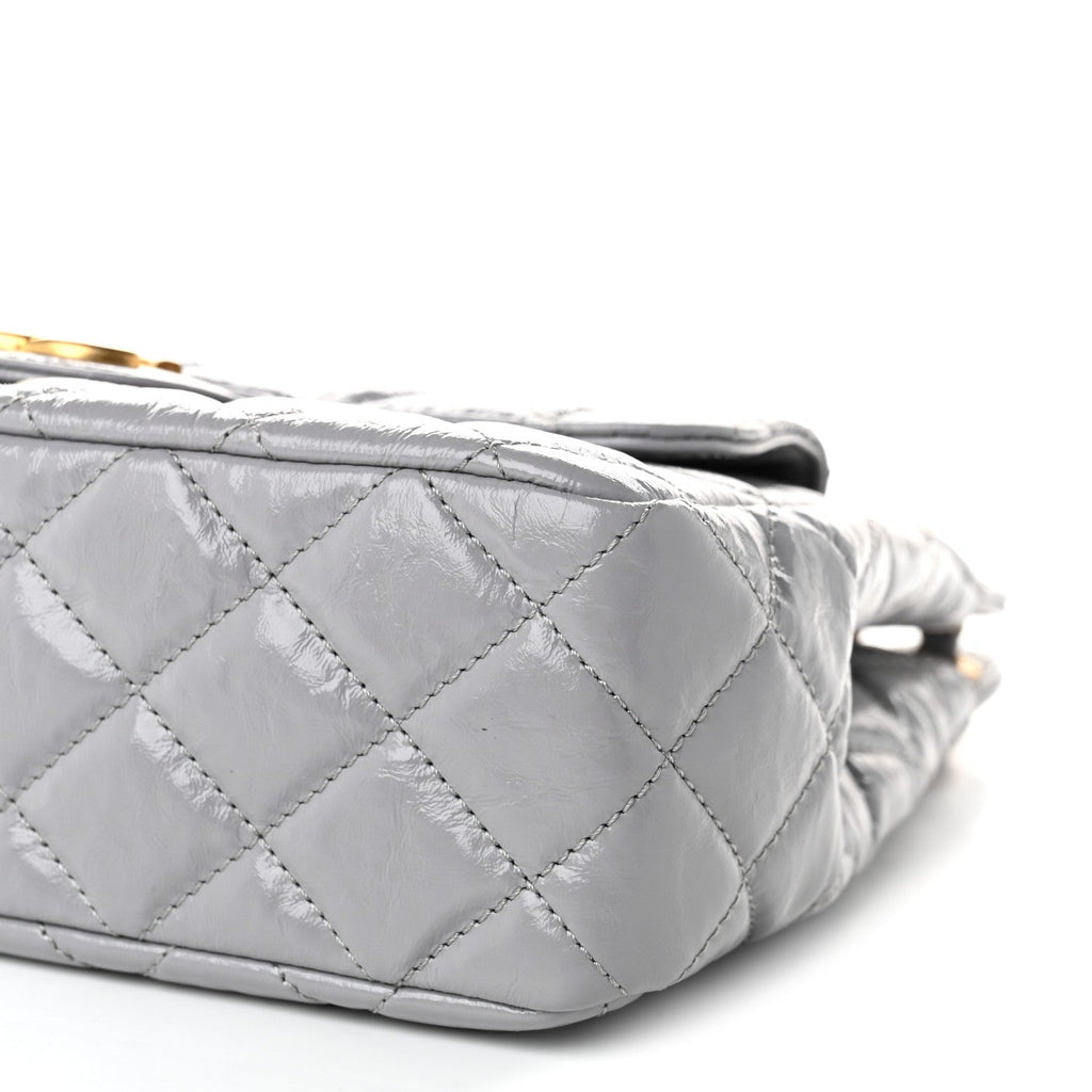 Shiny Crumpled Calfskin Quilted Wavy CC Hobo Grey