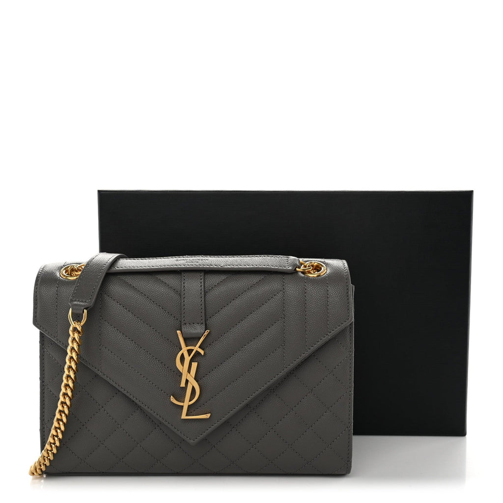 Grain De Poudre Textured Mixed Matelasse Medium Triquilt Monogram Satchel Fog