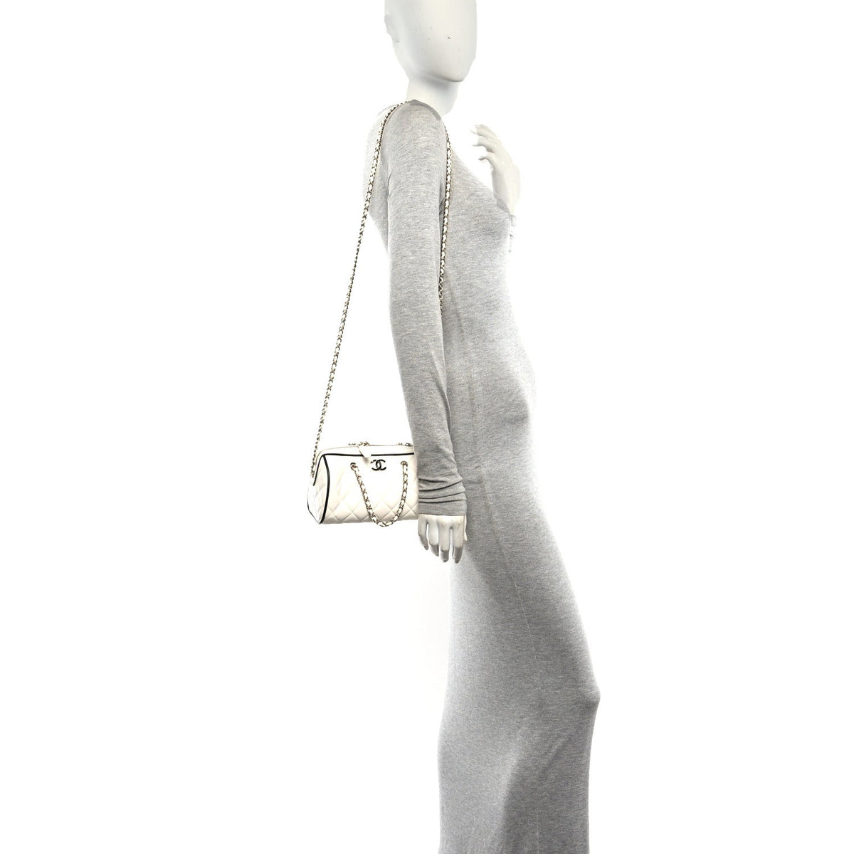 Lambskin Quilted Resin CC Mini Bowling Clutch With Chain White Black