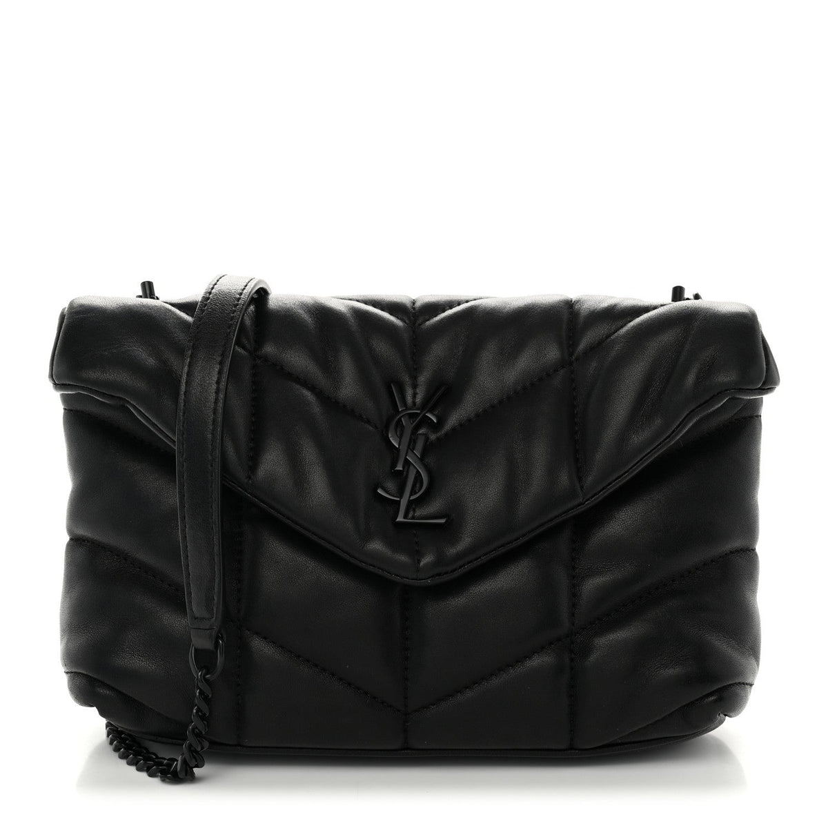 Lambskin Quilted Toy Loulou Puffer Monogram Monochrome Chain Satchel Black
