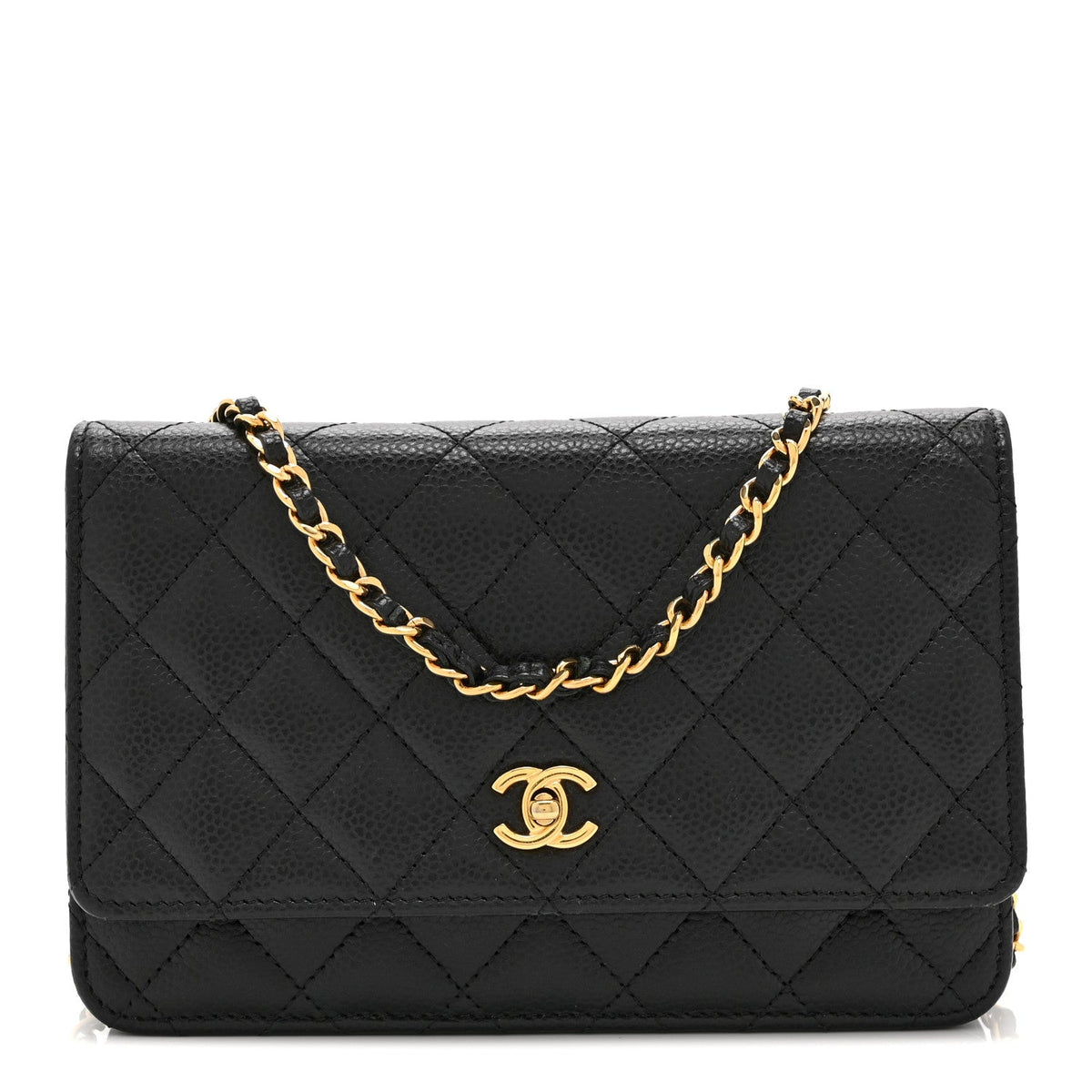 Caviar Quilted CC Turnlock Wallet On Chain WOC Black
