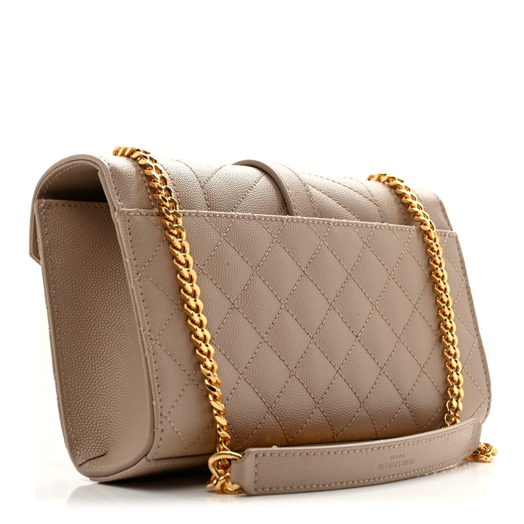 Grain De Poudre Textured Mixed Matelasse Triquilt Small Monogram Satchel Dark Beige
