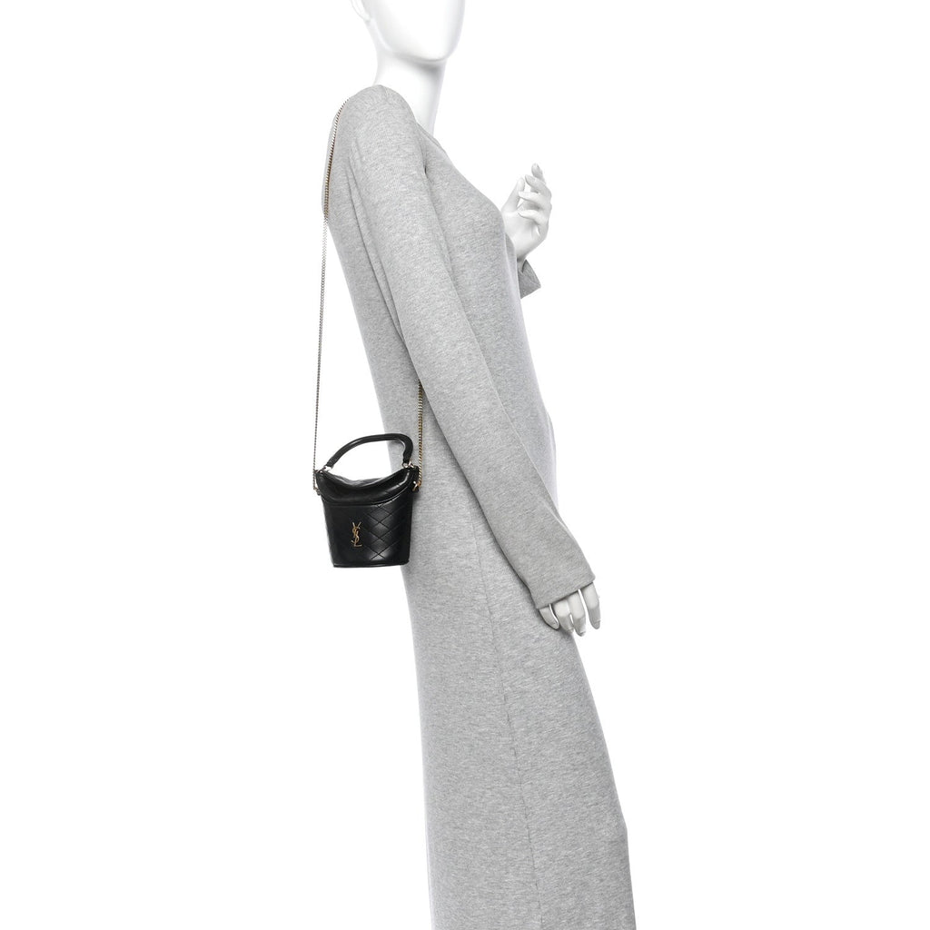 Lambskin Gabby Micro Bucket Bag Black